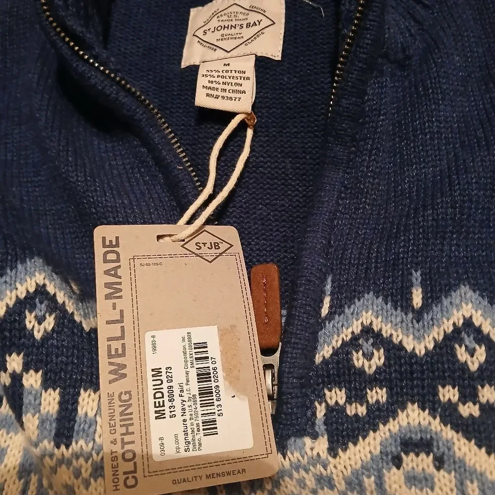 NWT ST. JOHN'S BAY Mock Turtle Neck Sweater With Zipper Men's Size Medium